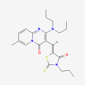 molecular formula C22H28N4O2S2 B11139218 2-(dipropylamino)-7-methyl-3-[(Z)-(4-oxo-3-propyl-2-thioxo-1,3-thiazolidin-5-ylidene)methyl]-4H-pyrido[1,2-a]pyrimidin-4-one 