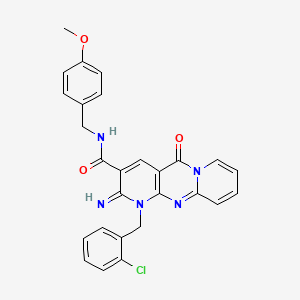 7-[(2-chlorophenyl)methyl]-6-imino-N-[(4-methoxyphenyl)methyl]-2-oxo-1,7,9-triazatricyclo[8.4.0.0^{3,8}]tetradeca-3(8),4,9,11,13-pentaene-5-carboxamide