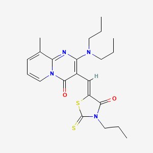 molecular formula C22H28N4O2S2 B11139506 2-(dipropylamino)-9-methyl-3-[(Z)-(4-oxo-3-propyl-2-thioxo-1,3-thiazolidin-5-ylidene)methyl]-4H-pyrido[1,2-a]pyrimidin-4-one 