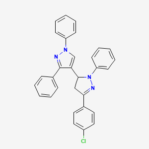 molecular formula C30H23ClN4 B11139572 4-[3-(4-chlorophenyl)-1-phenyl-4,5-dihydro-1H-pyrazol-5-yl]-1,3-diphenyl-1H-pyrazole 