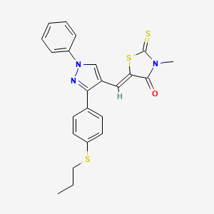 molecular formula C23H21N3OS3 B11139654 (5Z)-3-methyl-5-({1-phenyl-3-[4-(propylsulfanyl)phenyl]-1H-pyrazol-4-yl}methylidene)-2-thioxo-1,3-thiazolidin-4-one 