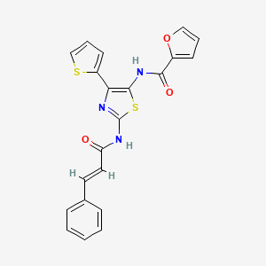 molecular formula C21H15N3O3S2 B11139711 N-[2-{[(2E)-3-phenylprop-2-enoyl]amino}-4-(thiophen-2-yl)-1,3-thiazol-5-yl]furan-2-carboxamide 