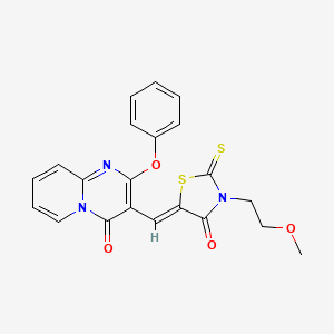 molecular formula C21H17N3O4S2 B11139761 3-{(Z)-[3-(2-methoxyethyl)-4-oxo-2-thioxo-1,3-thiazolidin-5-ylidene]methyl}-2-phenoxy-4H-pyrido[1,2-a]pyrimidin-4-one 