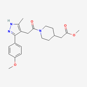 molecular formula C21H27N3O4 B11139799 methyl (1-{[5-(4-methoxyphenyl)-3-methyl-1H-pyrazol-4-yl]acetyl}piperidin-4-yl)acetate 