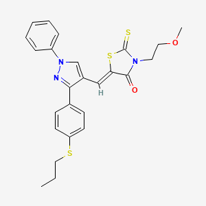 (5Z)-3-(2-methoxyethyl)-5-({1-phenyl-3-[4-(propylsulfanyl)phenyl]-1H-pyrazol-4-yl}methylidene)-2-thioxo-1,3-thiazolidin-4-one