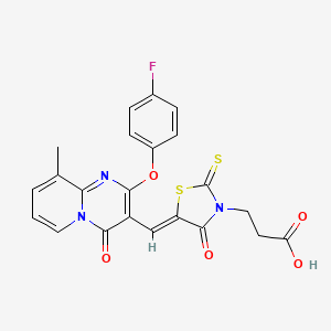 3-[(5Z)-5-{[2-(4-fluorophenoxy)-9-methyl-4-oxo-4H-pyrido[1,2-a]pyrimidin-3-yl]methylidene}-4-oxo-2-thioxo-1,3-thiazolidin-3-yl]propanoic acid