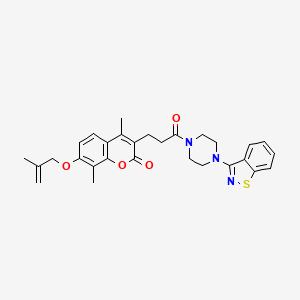 3-{3-[4-(1,2-benzisothiazol-3-yl)-1-piperazinyl]-3-oxopropyl}-4,8-dimethyl-7-[(2-methyl-2-propen-1-yl)oxy]-2H-chromen-2-one