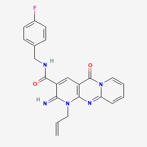 N-[(4-fluorophenyl)methyl]-6-imino-2-oxo-7-(prop-2-en-1-yl)-1,7,9-triazatricyclo[8.4.0.0^{3,8}]tetradeca-3(8),4,9,11,13-pentaene-5-carboxamide