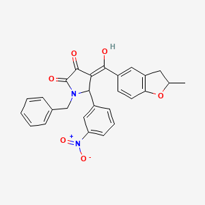 molecular formula C27H22N2O6 B11140342 1-benzyl-3-hydroxy-4-(2-methyl-2,3-dihydro-1-benzofuran-5-carbonyl)-5-(3-nitrophenyl)-2,5-dihydro-1H-pyrrol-2-one 