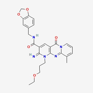 N-(1,3-benzodioxol-5-ylmethyl)-7-(3-ethoxypropyl)-6-imino-11-methyl-2-oxo-1,7,9-triazatricyclo[8.4.0.03,8]tetradeca-3(8),4,9,11,13-pentaene-5-carboxamide