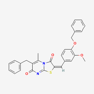 molecular formula C29H24N2O4S B11140776 (2E)-6-benzyl-2-[4-(benzyloxy)-3-methoxybenzylidene]-5-methyl-7H-[1,3]thiazolo[3,2-a]pyrimidine-3,7(2H)-dione 