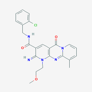 molecular formula C23H22ClN5O3 B11140889 N-[(2-chlorophenyl)methyl]-6-imino-7-(2-methoxyethyl)-11-methyl-2-oxo-1,7,9-triazatricyclo[8.4.0.03,8]tetradeca-3(8),4,9,11,13-pentaene-5-carboxamide 