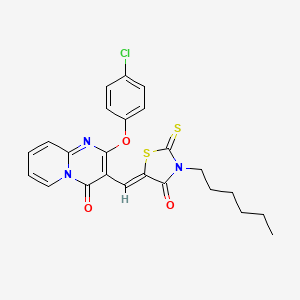 2-(4-chlorophenoxy)-3-[(Z)-(3-hexyl-4-oxo-2-thioxo-1,3-thiazolidin-5-ylidene)methyl]-4H-pyrido[1,2-a]pyrimidin-4-one