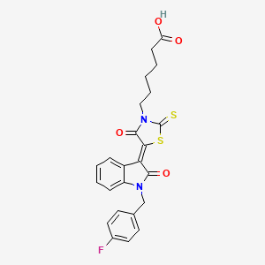 6-{(5Z)-5-[1-(4-fluorobenzyl)-2-oxo-1,2-dihydro-3H-indol-3-ylidene]-4-oxo-2-thioxo-1,3-thiazolidin-3-yl}hexanoic acid