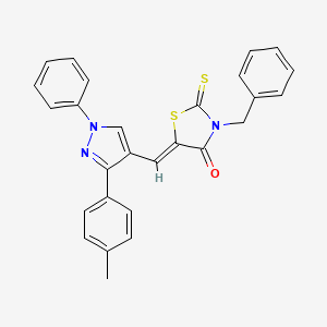 molecular formula C27H21N3OS2 B11141226 (5Z)-3-benzyl-5-{[3-(4-methylphenyl)-1-phenyl-1H-pyrazol-4-yl]methylidene}-2-thioxo-1,3-thiazolidin-4-one 