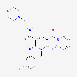 7-[(4-fluorophenyl)methyl]-6-imino-11-methyl-N-[2-(morpholin-4-yl)ethyl]-2-oxo-1,7,9-triazatricyclo[8.4.0.0^{3,8}]tetradeca-3(8),4,9,11,13-pentaene-5-carboxamide