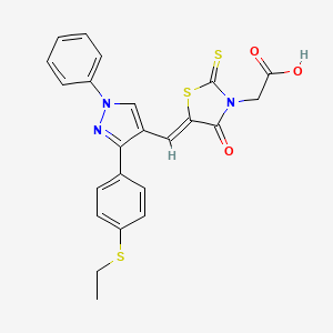 molecular formula C23H19N3O3S3 B11141791 [(5Z)-5-({3-[4-(ethylsulfanyl)phenyl]-1-phenyl-1H-pyrazol-4-yl}methylidene)-4-oxo-2-thioxo-1,3-thiazolidin-3-yl]acetic acid 