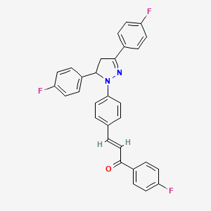 molecular formula C30H21F3N2O B11141846 (2E)-3-{4-[3,5-bis(4-fluorophenyl)-4,5-dihydro-1H-pyrazol-1-yl]phenyl}-1-(4-fluorophenyl)prop-2-en-1-one 