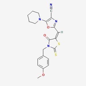 2-{(E)-[3-(4-methoxybenzyl)-4-oxo-2-thioxo-1,3-thiazolidin-5-ylidene]methyl}-5-(piperidin-1-yl)-1,3-oxazole-4-carbonitrile