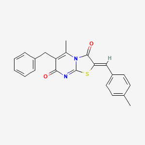 molecular formula C22H18N2O2S B11142000 (2Z)-6-benzyl-5-methyl-2-(4-methylbenzylidene)-7H-[1,3]thiazolo[3,2-a]pyrimidine-3,7(2H)-dione 