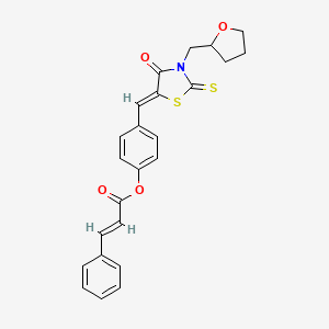 molecular formula C24H21NO4S2 B11142232 4-{(Z)-[4-oxo-3-(tetrahydrofuran-2-ylmethyl)-2-thioxo-1,3-thiazolidin-5-ylidene]methyl}phenyl (2E)-3-phenylprop-2-enoate 