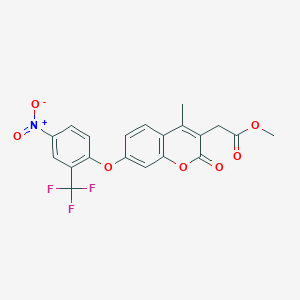 molecular formula C20H14F3NO7 B11142377 methyl {4-methyl-7-[4-nitro-2-(trifluoromethyl)phenoxy]-2-oxo-2H-chromen-3-yl}acetate 