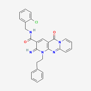 N-[(2-chlorophenyl)methyl]-6-imino-2-oxo-7-(2-phenylethyl)-1,7,9-triazatricyclo[8.4.0.03,8]tetradeca-3(8),4,9,11,13-pentaene-5-carboxamide