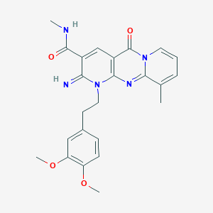 molecular formula C24H25N5O4 B11142557 7-[2-(3,4-dimethoxyphenyl)ethyl]-6-imino-N,11-dimethyl-2-oxo-1,7,9-triazatricyclo[8.4.0.03,8]tetradeca-3(8),4,9,11,13-pentaene-5-carboxamide 