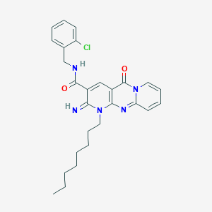 N-[(2-chlorophenyl)methyl]-6-imino-7-octyl-2-oxo-1,7,9-triazatricyclo[8.4.0.03,8]tetradeca-3(8),4,9,11,13-pentaene-5-carboxamide