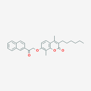 molecular formula C29H30O4 B11142582 3-hexyl-4,8-dimethyl-7-[2-(2-naphthyl)-2-oxoethoxy]-2H-chromen-2-one 