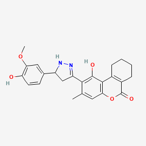 molecular formula C24H24N2O5 B11142620 1-hydroxy-2-[5-(4-hydroxy-3-methoxyphenyl)-4,5-dihydro-1H-pyrazol-3-yl]-3-methyl-7,8,9,10-tetrahydro-6H-benzo[c]chromen-6-one 