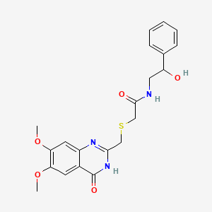 molecular formula C21H23N3O5S B11142625 2-{[(4-hydroxy-6,7-dimethoxyquinazolin-2-yl)methyl]sulfanyl}-N-(2-hydroxy-2-phenylethyl)acetamide 