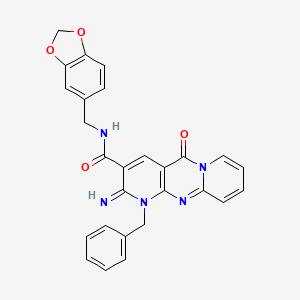 N-(1,3-benzodioxol-5-ylmethyl)-7-benzyl-6-imino-2-oxo-1,7,9-triazatricyclo[8.4.0.03,8]tetradeca-3(8),4,9,11,13-pentaene-5-carboxamide