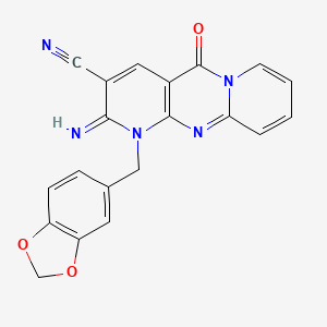 molecular formula C20H13N5O3 B11142769 7-(1,3-benzodioxol-5-ylmethyl)-6-imino-2-oxo-1,7,9-triazatricyclo[8.4.0.03,8]tetradeca-3(8),4,9,11,13-pentaene-5-carbonitrile 