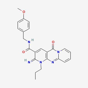 molecular formula C23H23N5O3 B11142777 6-imino-N-[(4-methoxyphenyl)methyl]-2-oxo-7-propyl-1,7,9-triazatricyclo[8.4.0.03,8]tetradeca-3(8),4,9,11,13-pentaene-5-carboxamide 