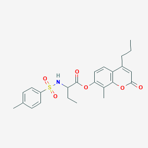 molecular formula C24H27NO6S B11142862 8-methyl-2-oxo-4-propyl-2H-chromen-7-yl 2-{[(4-methylphenyl)sulfonyl]amino}butanoate 