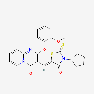 3-[(Z)-(3-cyclopentyl-4-oxo-2-thioxo-1,3-thiazolidin-5-ylidene)methyl]-2-(2-methoxyphenoxy)-9-methyl-4H-pyrido[1,2-a]pyrimidin-4-one