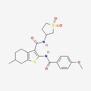 molecular formula C22H26N2O5S2 B11143079 N-(1,1-dioxidotetrahydrothiophen-3-yl)-2-{[(4-methoxyphenyl)carbonyl]amino}-6-methyl-4,5,6,7-tetrahydro-1-benzothiophene-3-carboxamide 