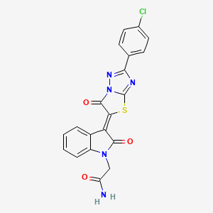 2-[(3Z)-3-(2-(4-Chlorophenyl)-6-oxo[1,3]thiazolo[3,2-B][1,2,4]triazol-5(6H)-ylidene)-2-oxo-2,3-dihydro-1H-indol-1-YL]acetamide