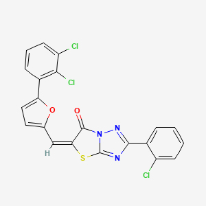 molecular formula C21H10Cl3N3O2S B11143249 (5E)-2-(2-chlorophenyl)-5-{[5-(2,3-dichlorophenyl)furan-2-yl]methylidene}[1,3]thiazolo[3,2-b][1,2,4]triazol-6(5H)-one 