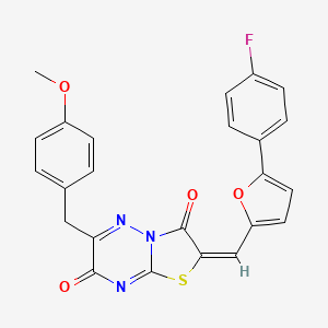 molecular formula C24H16FN3O4S B11143277 (2E)-2-{[5-(4-fluorophenyl)furan-2-yl]methylidene}-6-(4-methoxybenzyl)-7H-[1,3]thiazolo[3,2-b][1,2,4]triazine-3,7(2H)-dione 