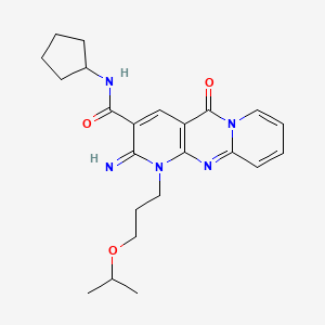 molecular formula C23H29N5O3 B11143315 N-cyclopentyl-6-imino-2-oxo-7-(3-propan-2-yloxypropyl)-1,7,9-triazatricyclo[8.4.0.03,8]tetradeca-3(8),4,9,11,13-pentaene-5-carboxamide 