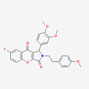 molecular formula C28H24FNO6 B11143388 1-(3,4-Dimethoxyphenyl)-7-fluoro-2-[2-(4-methoxyphenyl)ethyl]-1,2-dihydrochromeno[2,3-c]pyrrole-3,9-dione 