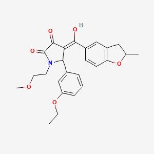 molecular formula C25H27NO6 B11143435 (4Z)-5-(3-ethoxyphenyl)-4-[hydroxy-(2-methyl-2,3-dihydro-1-benzofuran-5-yl)methylidene]-1-(2-methoxyethyl)pyrrolidine-2,3-dione 