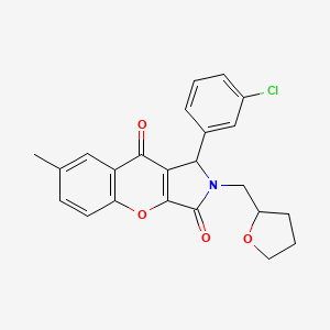 molecular formula C23H20ClNO4 B11143457 1-(3-Chlorophenyl)-7-methyl-2-(tetrahydrofuran-2-ylmethyl)-1,2-dihydrochromeno[2,3-c]pyrrole-3,9-dione 