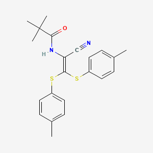 molecular formula C22H24N2OS2 B11143543 N-{1-cyano-2,2-bis[(4-methylphenyl)sulfanyl]ethenyl}-2,2-dimethylpropanamide 