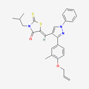 molecular formula C27H27N3O2S2 B11143556 (5Z)-5-({3-[3-methyl-4-(prop-2-en-1-yloxy)phenyl]-1-phenyl-1H-pyrazol-4-yl}methylidene)-3-(2-methylpropyl)-2-thioxo-1,3-thiazolidin-4-one 