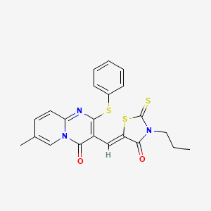 7-methyl-3-[(Z)-(4-oxo-3-propyl-2-thioxo-1,3-thiazolidin-5-ylidene)methyl]-2-(phenylsulfanyl)-4H-pyrido[1,2-a]pyrimidin-4-one