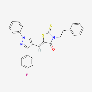 molecular formula C27H20FN3OS2 B11143735 (5Z)-5-{[3-(4-fluorophenyl)-1-phenyl-1H-pyrazol-4-yl]methylidene}-3-(2-phenylethyl)-2-thioxo-1,3-thiazolidin-4-one 