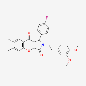 molecular formula C29H26FNO5 B11143807 2-[2-(3,4-Dimethoxyphenyl)ethyl]-1-(4-fluorophenyl)-6,7-dimethyl-1,2-dihydrochromeno[2,3-c]pyrrole-3,9-dione 